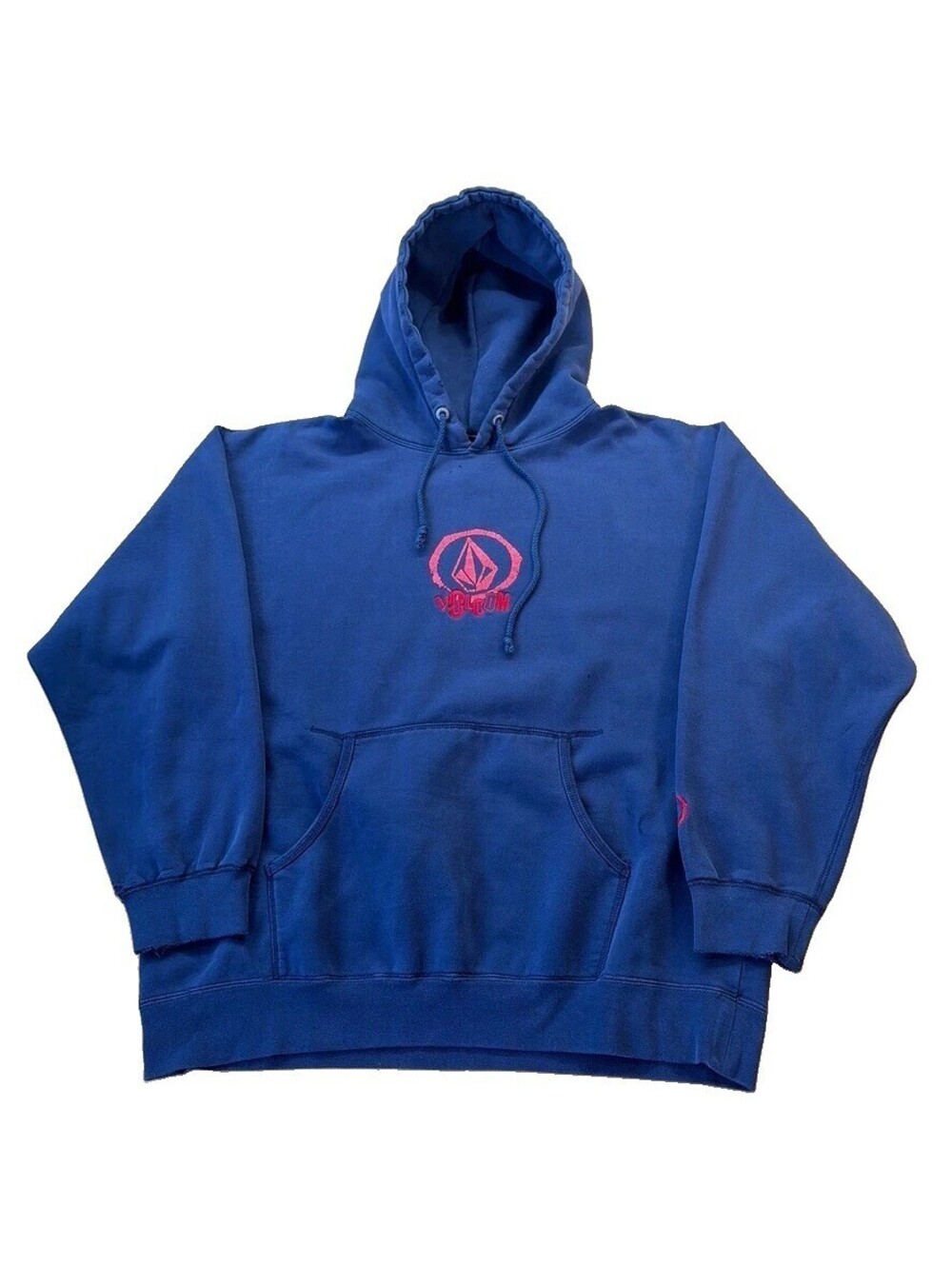 Y2K Skate Surf Blue Volcom Red Center Logo Embroidered Hoodie Size Medium